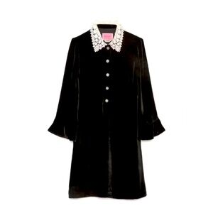 Kate Spade dress black velvet jewel button shirt white lace collar NWT